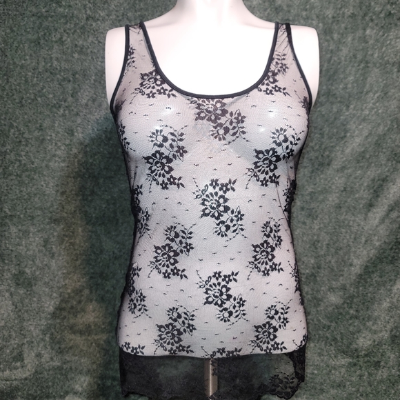 Fredricks of Hollywood Lace Floral Design See-through Tank Top Size Small. - Picture 4 of 12